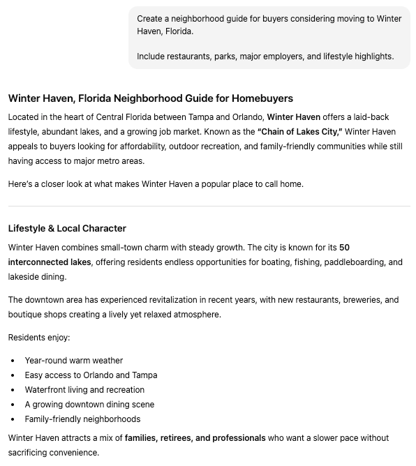 Sample prompt for ChatGPT.