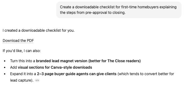 Sample prompt for ChatGPT.